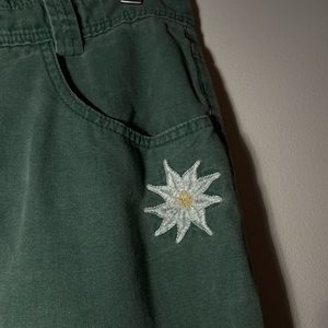 Vintage Green High Waisted Pants with Embroidery